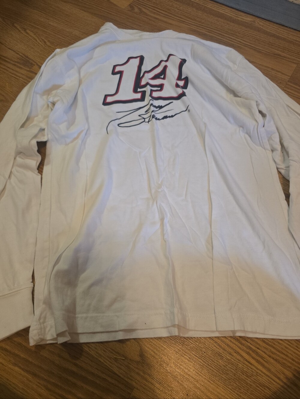 Nascar White Long-Sleeve Shirt with Red-Outlined '14' Graphic